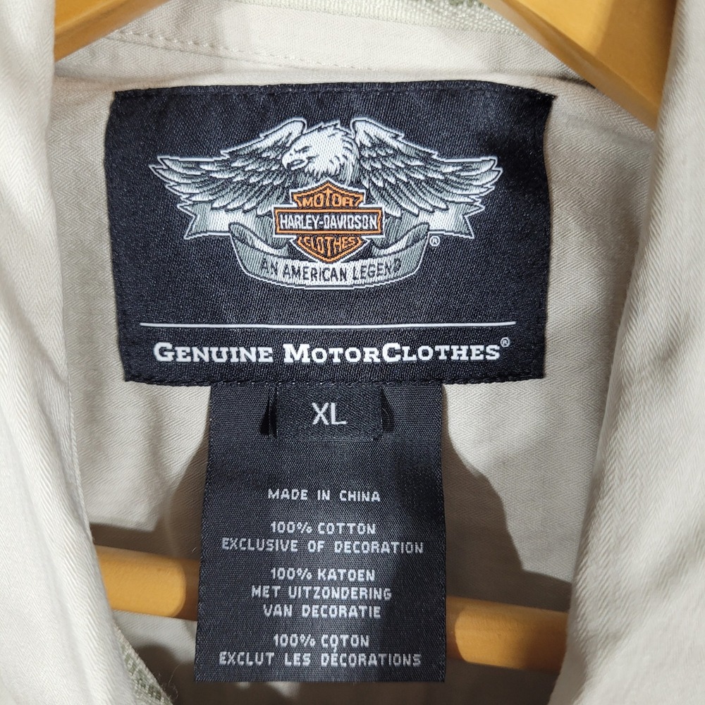 Harley-Davidson Button Up Shirt Mens XL Beige Logo Tape Snap Collar 99081-12VM - Picture 3 of 10